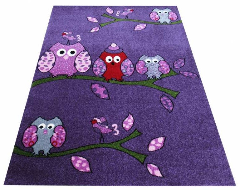 Hochwertiger lila Kinderteppich mit Vögeln - Die Größe des Teppichs: Breite: 400 cm | Länge: 500 cm
