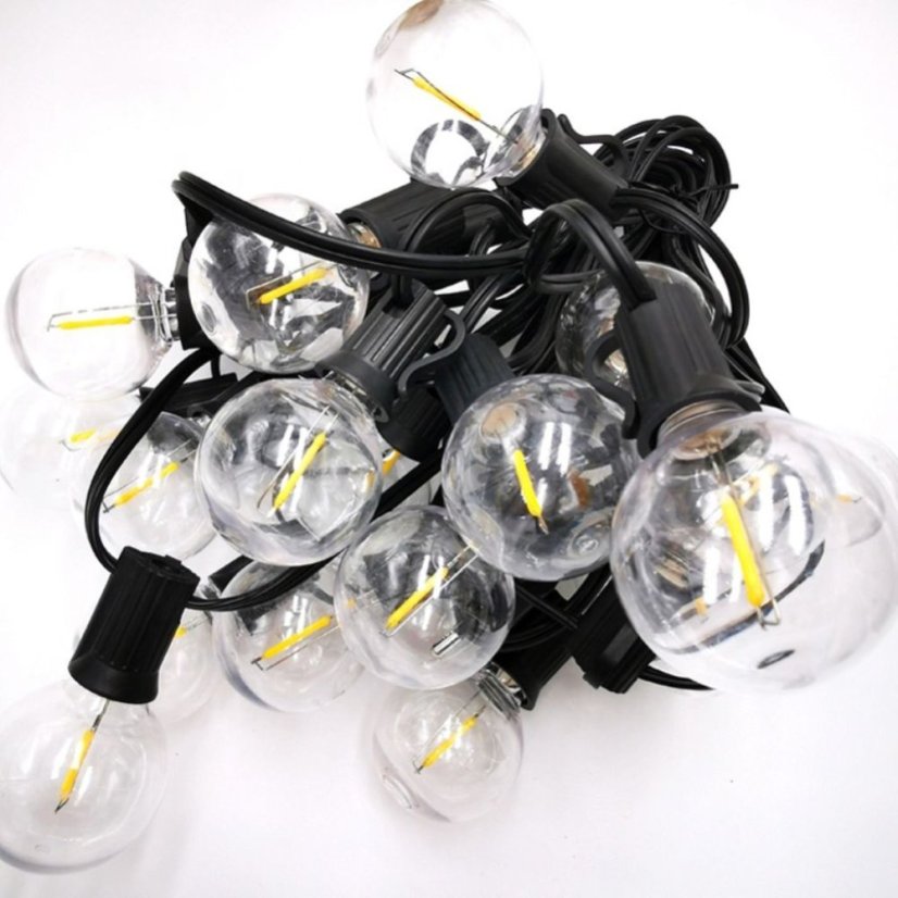 Kerti LED fényfüzér 15 m - 20 dekoratív izzó G40, melegfehér fény, IP44