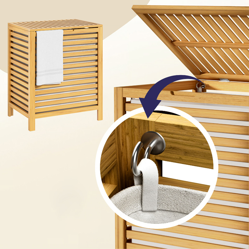 62 l-es bambusz szennyeskosár kivehető pamutzsákkal és fedéllel