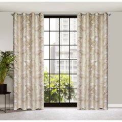 Béžový záves so zlatým rastlinným motívom na kruhy 140 x 250 cm 