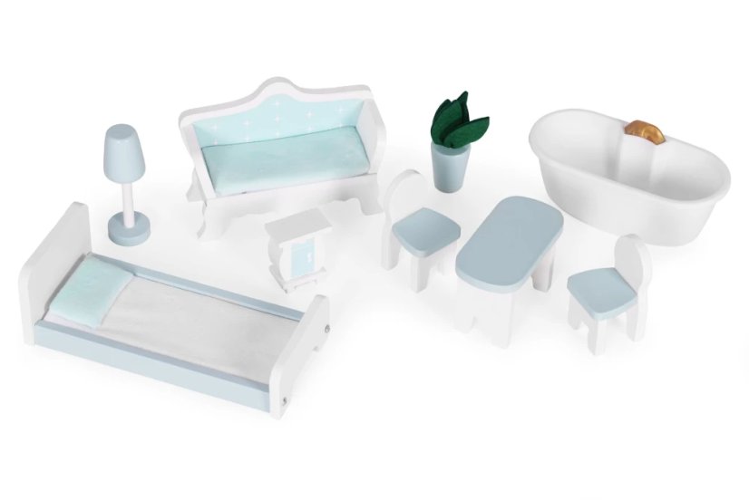 Drevený domček pre bábiky ALICE – 3 poschodia + nábytok