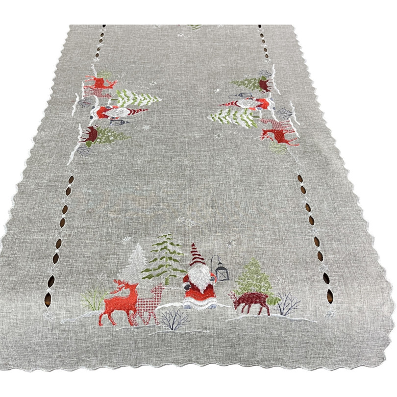 Szürke karácsonyi kendő manó és rénszarvas hímzéssel