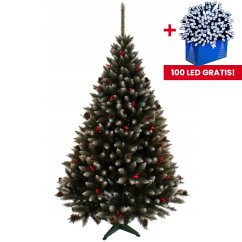 Wunderschöner Weihnachtsbaum geschmückt mit Ebereschen und Tannenzapfen 220 cm