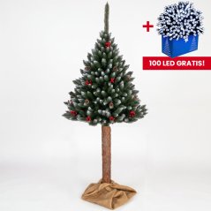 Weihnachtsbaum auf einem Baumstumpf, geschmückt mit Tannenzapfen und roten Beeren – 220 cm