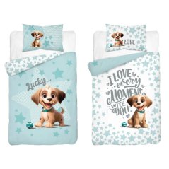 Bambusové povlečení do postýlky s veselým psem - oboustranné