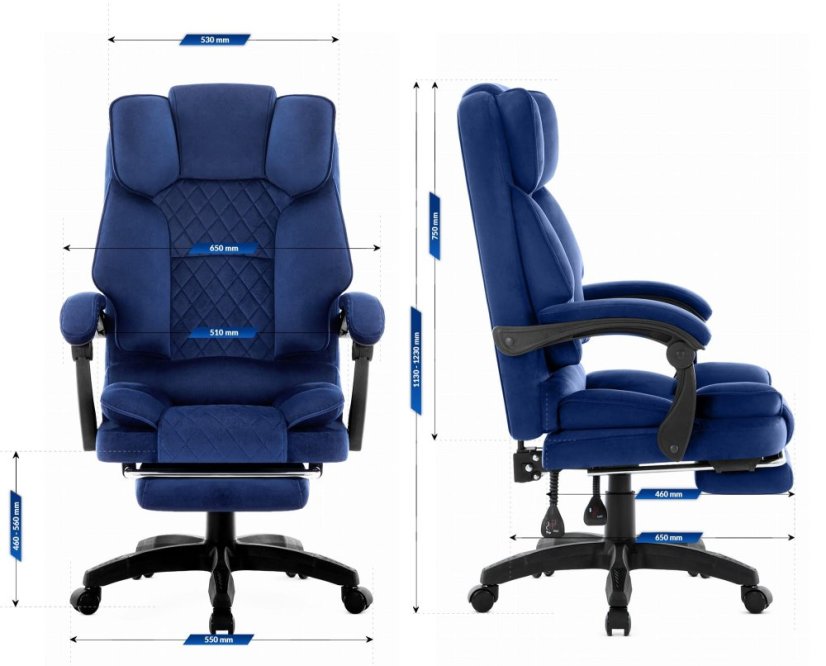 Sedia ergonomica da ufficio HC-1031 con poggiapiedi - blu