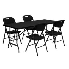 Sklopivi stol za catering 180 cm s 4 stolice - crni