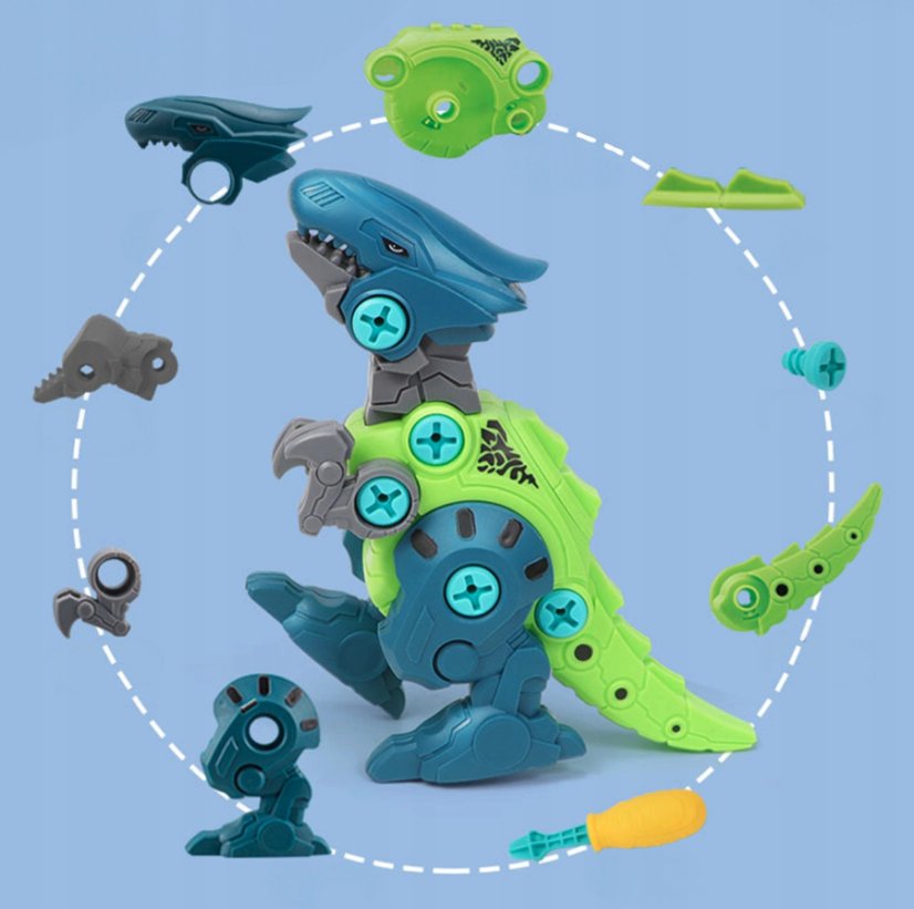 Set de construcție pentru copii - dinozauri pentru înșurubare cu unelte, 4 modele în cutie
