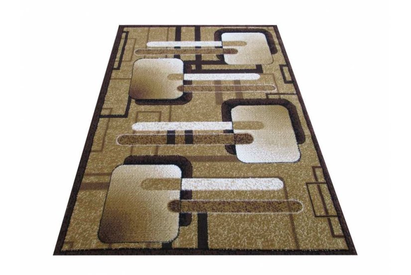 Kusový koberec hnedej farby s geometrickými vzormi