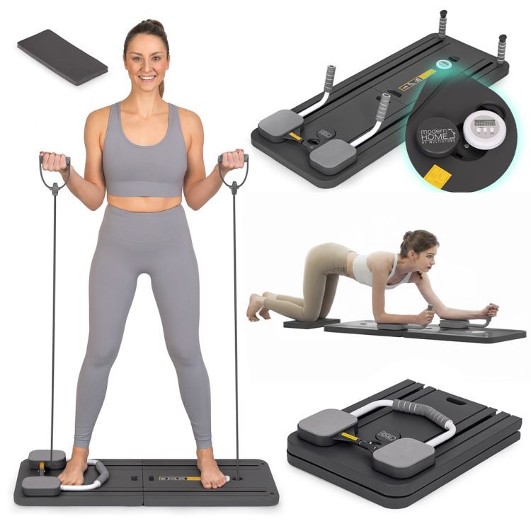 Multifunktionales Pilates Board - Trainingsboard mit Expandern, Griffen und LCD-Display