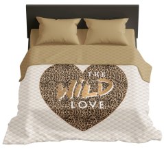 Moderný prehoz na posteľ s nápisom „The Wild Love“ – béžovo-krémová farba