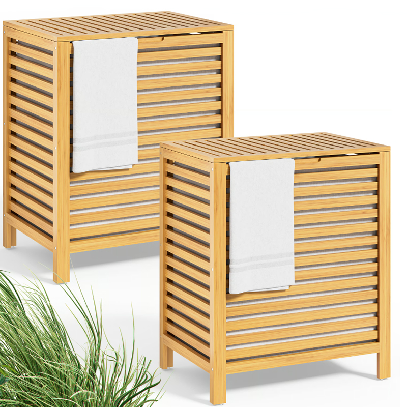 62 l-es bambusz szennyeskosár kivehető pamutzsákkal és fedéllel