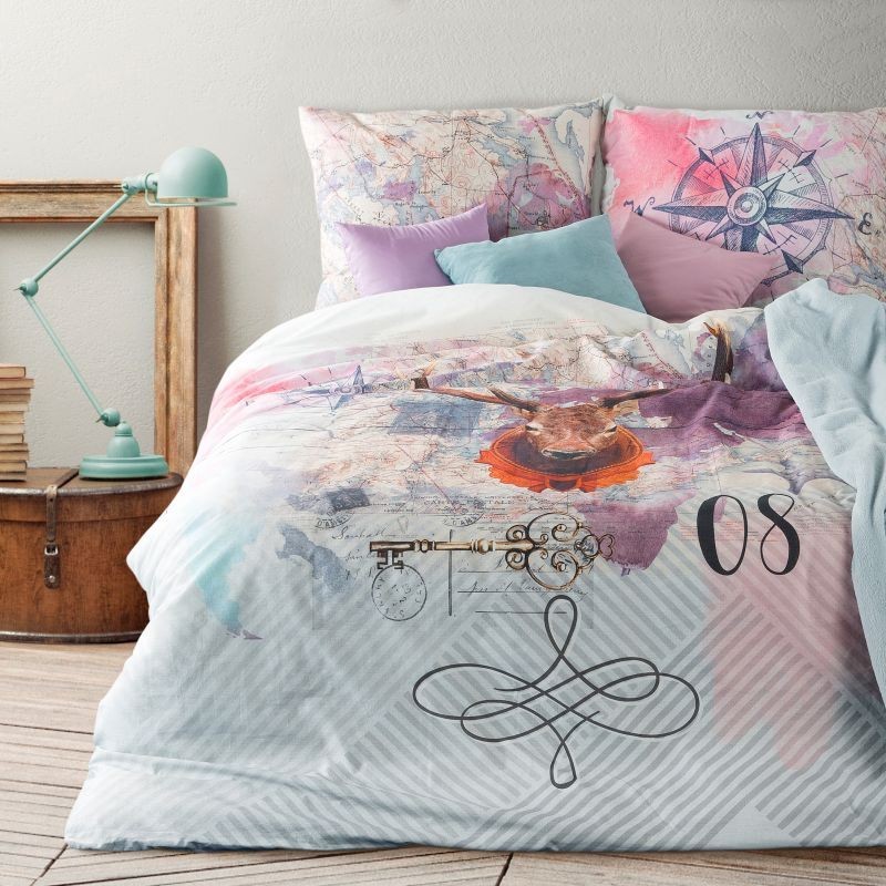 Lenjerie de pat din bumbac în culori cu un model de căprioară