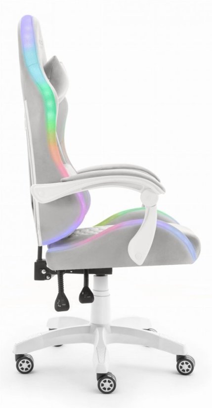 Herné kreslo HC-1000 Gray-White LED RGB látkové