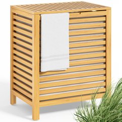 62 l-es bambusz szennyeskosár kivehető pamutzsákkal és fedéllel