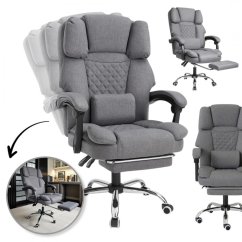 Ergonomická kancelářská židle s opěrkou nohou a masážní péčí - šedá látka