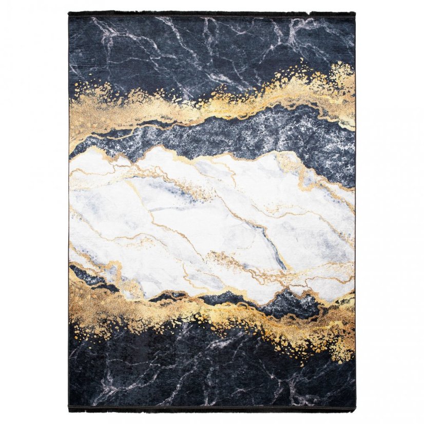 Tmavý moderný koberec s protišmykovou úpravou a abstraktným vzorom