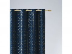 Draperie albastră cu inele şi decor auriu 140 x 260 cm