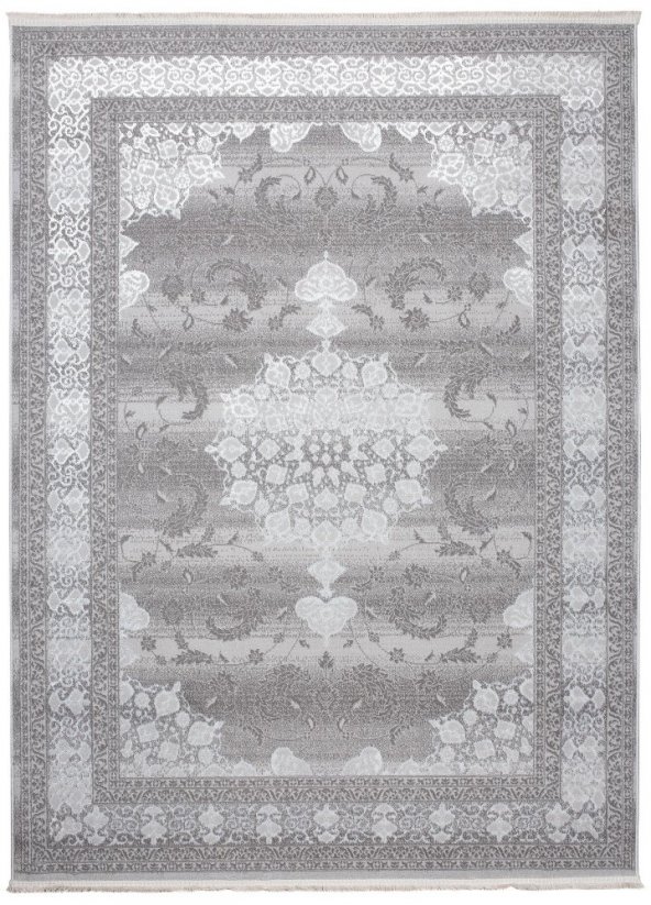 Ексклузивен дизайнерски интериорен килим в бяло и сиво с шарка