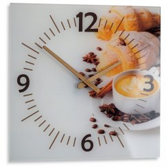 Kuchynské hodiny s drevenými ručičkami s kávičkou