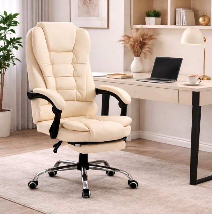 Kancelářská židle BOSS s podnožkou - krémová ekokůže