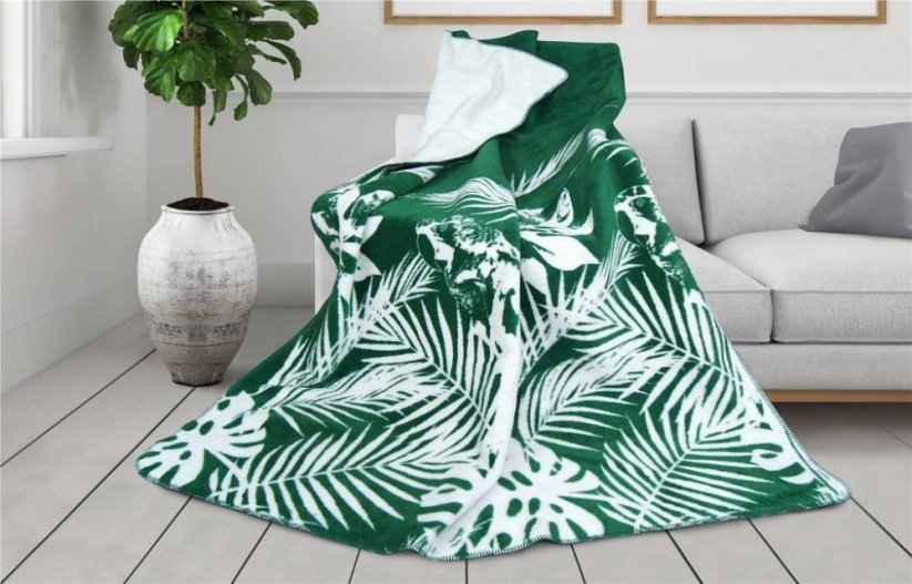 Zelená dekorační deka s motivem palmových listů