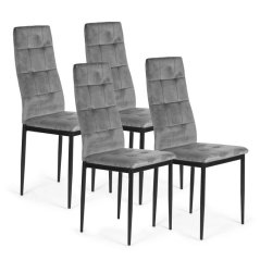 Set aus vier grauen Samtstühlen mit Nähten