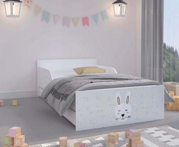 Biela detská posteľ s motívom zajačika 160 x 80 cm