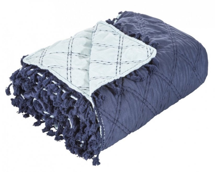 Modrý obojstranný prehoz na posteľ s ozdobným prešívaním