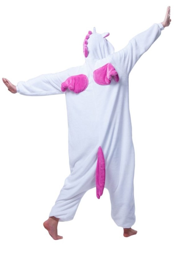 Pohodlné růžovo bílé kigurumi s motivem jednorožce velikost S