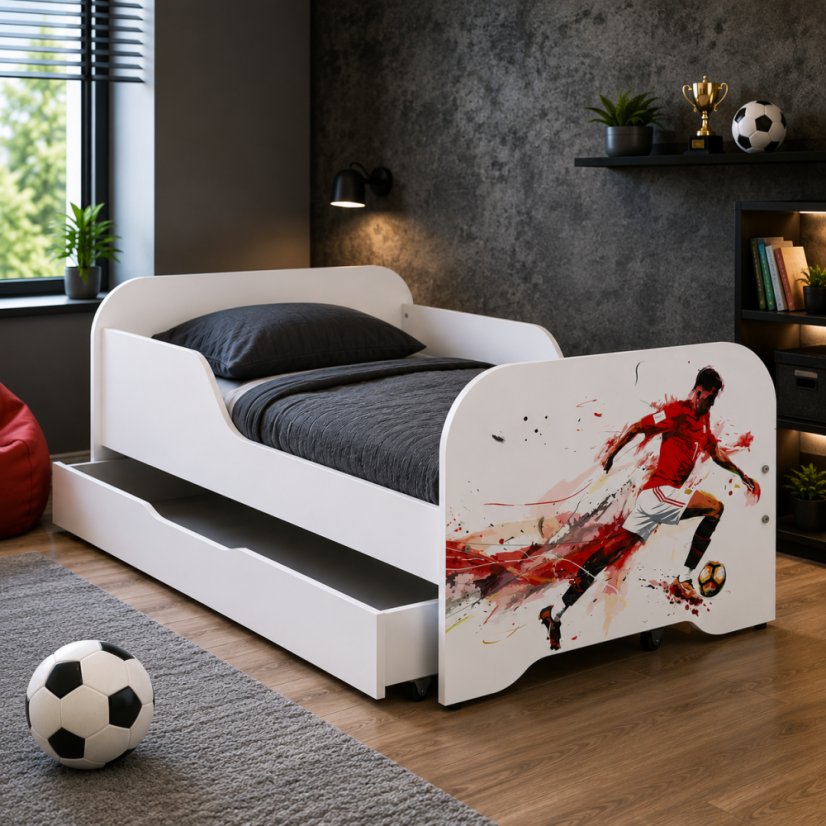 Kompletní dětská postel 160 x 80 cm s matrací a lamelovým roštem - FOOTBALLER
