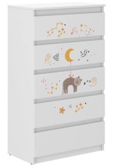 Cassettiera per bambini di qualità con cielo notturno e gattino 121x40x70 cm