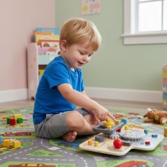 Sinnesbrett aus Holz in Form eines Autos - interaktives Spielzeug für Kinder