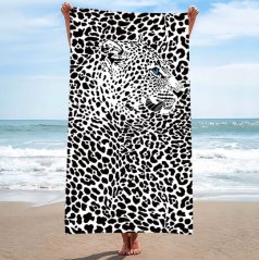 Prosop de plajă trendy - alb cu motiv leopard 100x180 cm