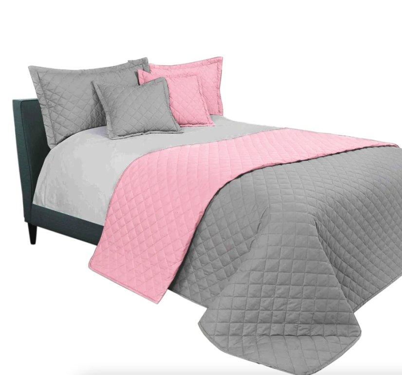 Obojstranný prehoz na posteľ sivo ružový 220 x 240 cm - INEZ