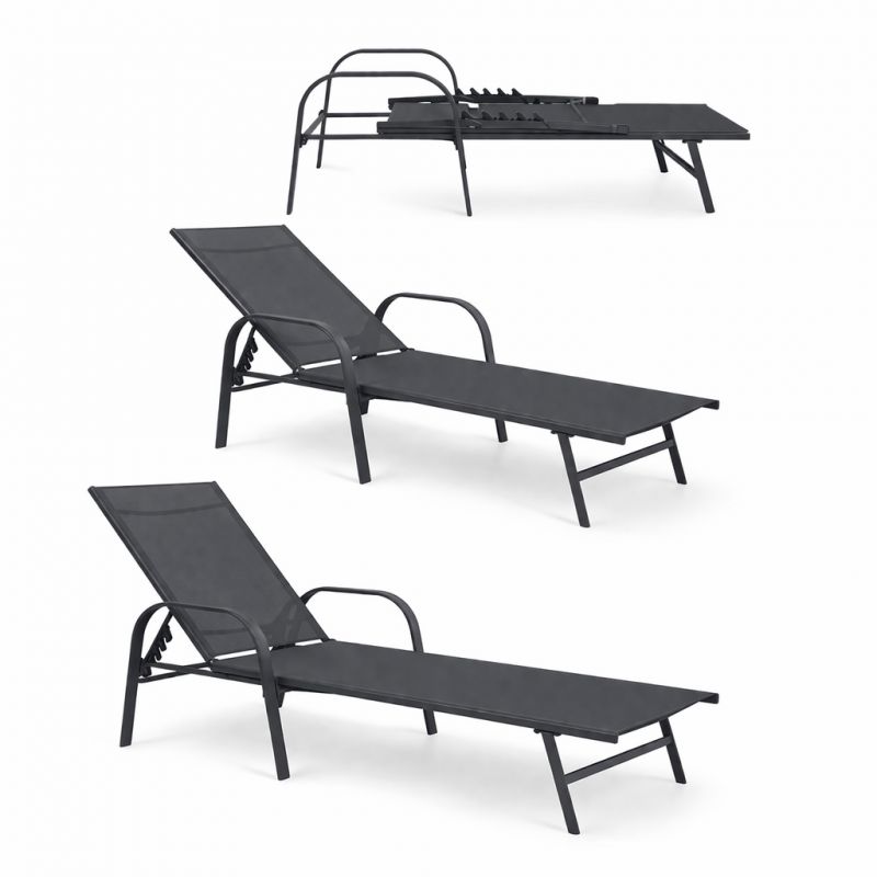 Polohovateľné záhradné lehátko tmavosivé