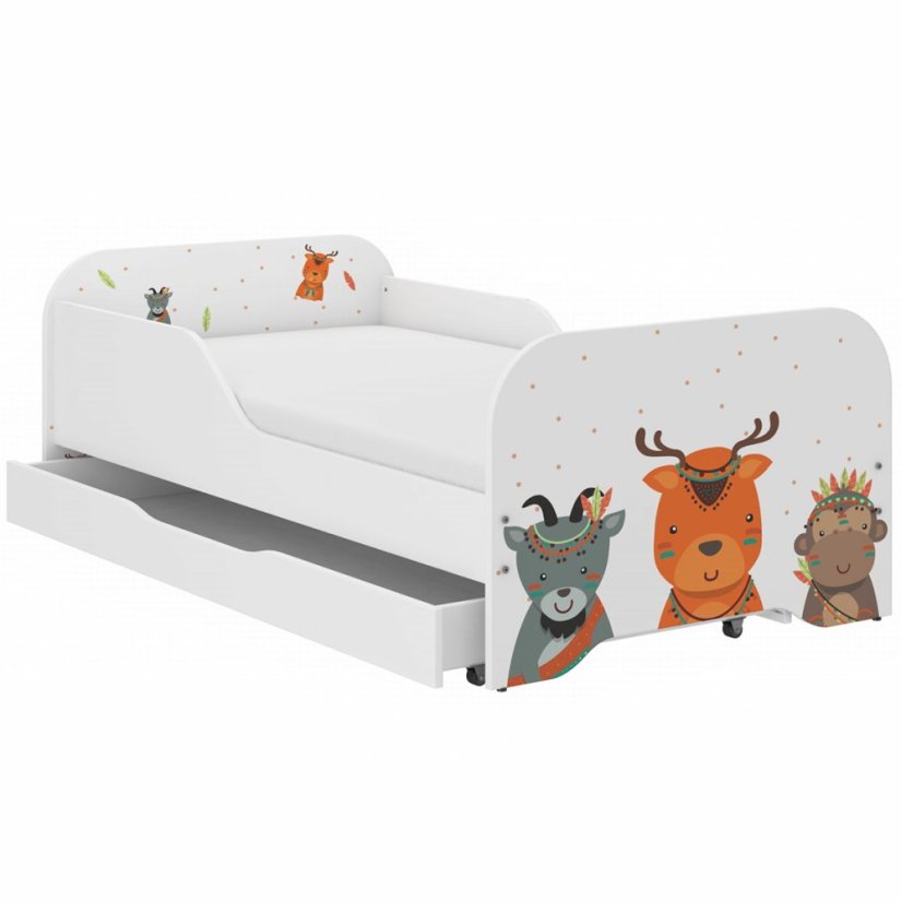 Detská posteľ MIKI 160 x 80 cm s motívom indiánskych zvieratiek