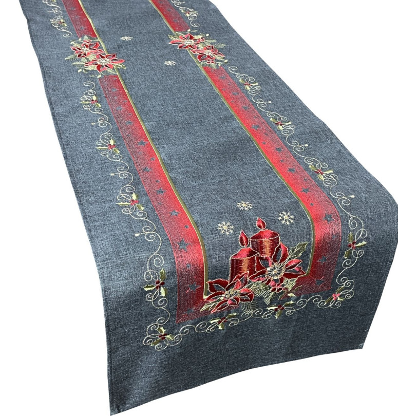 Vánoční šedý šátek s výšivkou