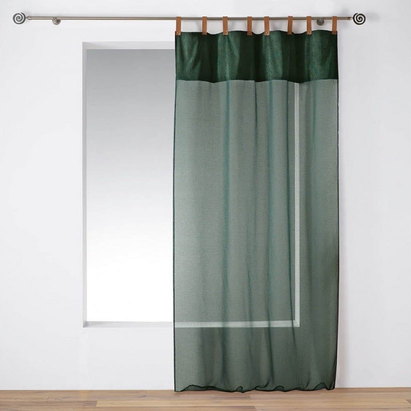 Originální zelená záclona s koženými poutky 140x240 cm