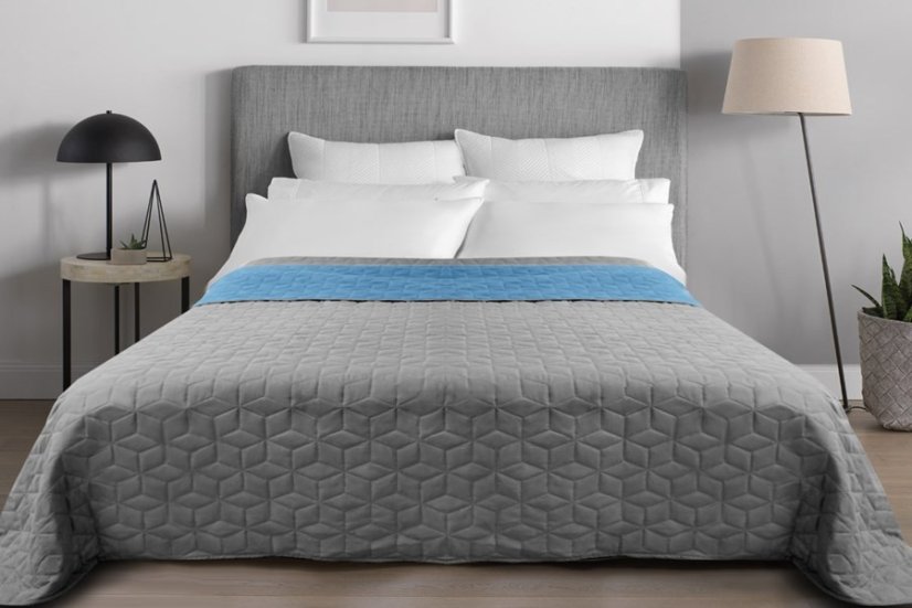 Wendbare blau-graue Tagesdecke für Doppelbett 200 x 220 cm