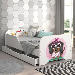 Kompletna otroška postelja 160 x 80 cm z vzmetnico in letvenim dnom - SWEET DOG