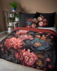 Cearșafuri negre din bumbac cu model floral