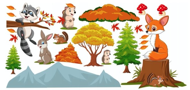 Adesivo da muro colorato per bambini con design animali della foresta felici