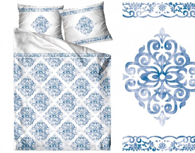 Fehér-kék díszes pamut ágynemű