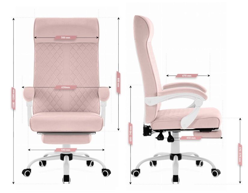 HC-1030 ergonómikus irodai szék rugós üléssel és 120 kg teherbírással – rózsaszín