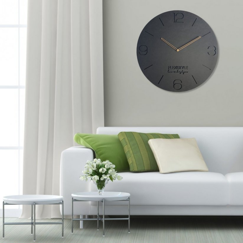 Elegantné okrúhle hodiny na stenu 50 cm antracitové