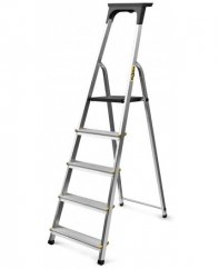 Aluminijasta lestev s 5 stopnicami, polico in nosilnostjo 150 kg