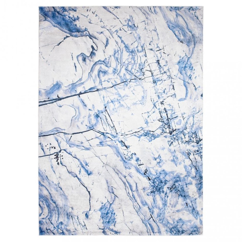 Semplice tappeto bianco e blu con motivo astratto
