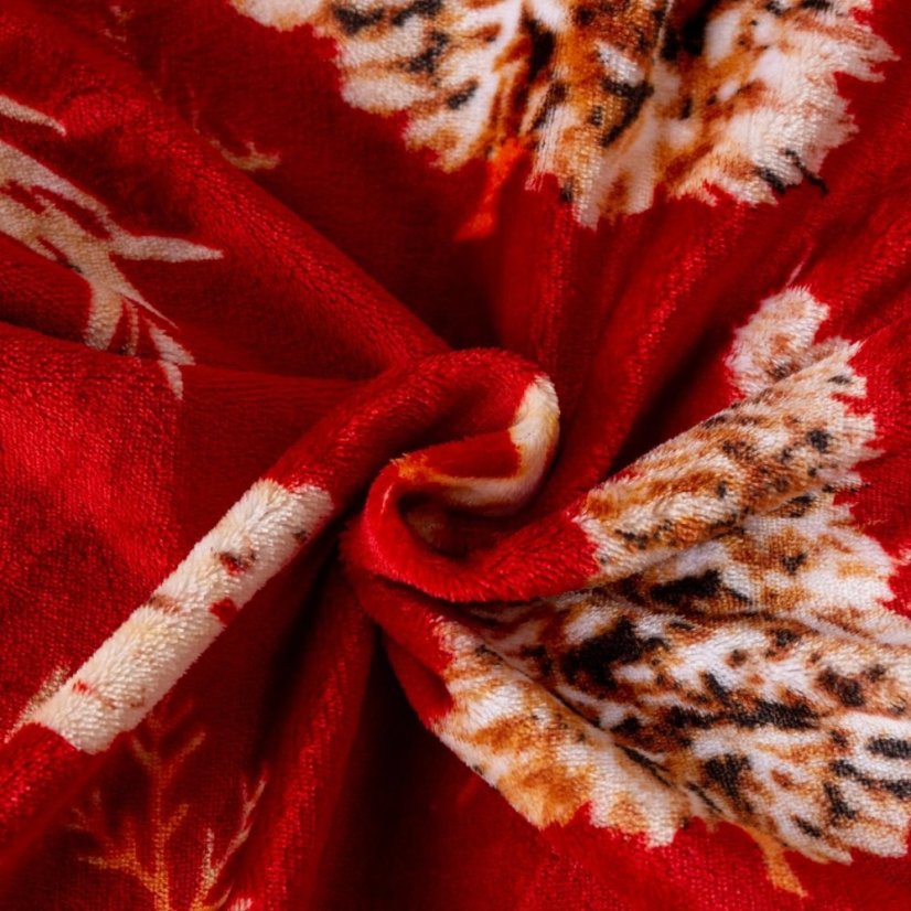 Coperta rossa natalizia con motivo di agnello e albero - calda coperta double-face
