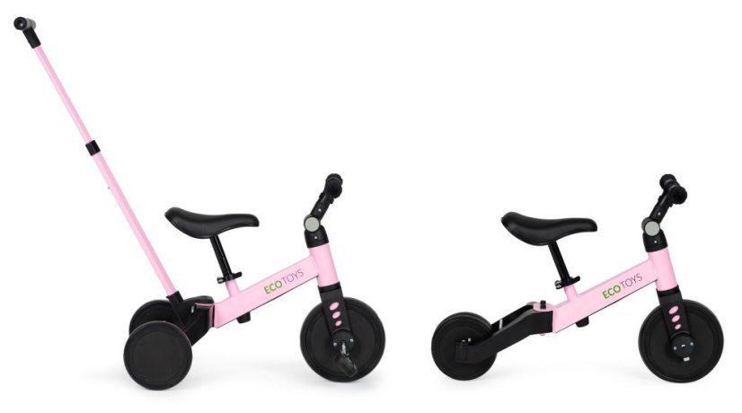 Tříkolka s vodicí tyčí v růžové ECOTOYS